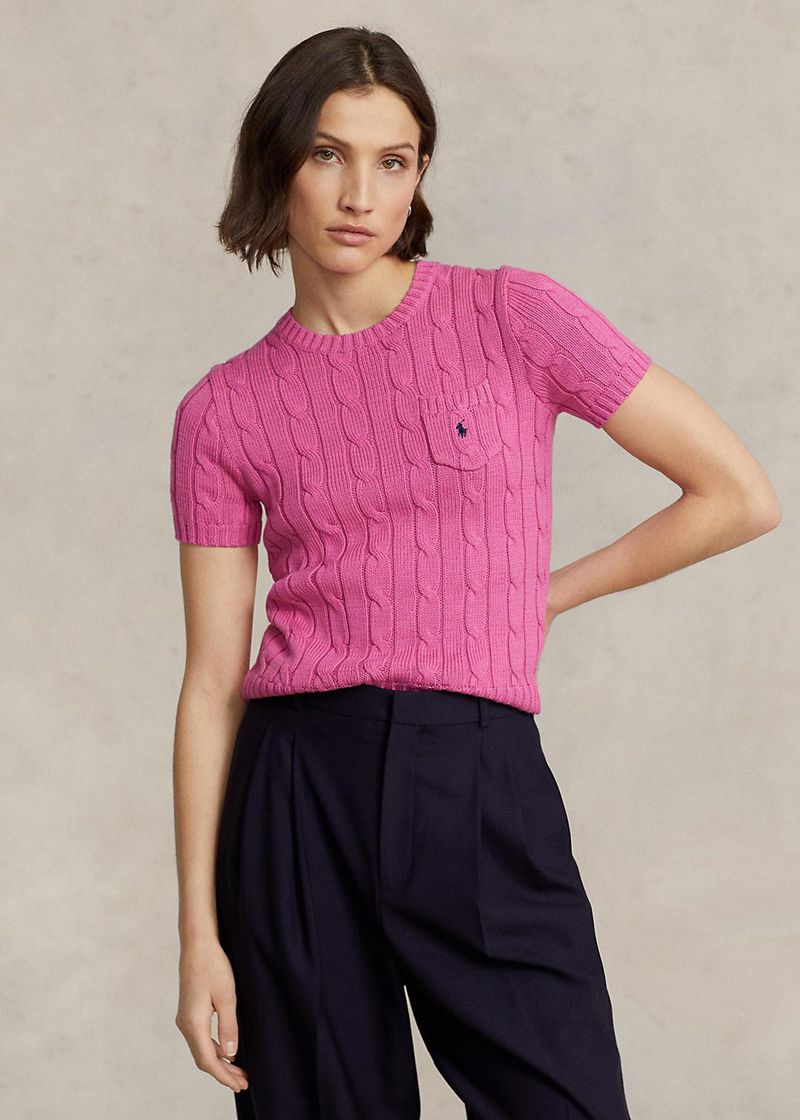 Sueter Polo Ralph Lauren Mujer Cable-Knit Cotton Short-Sleeve Jumper Chile Rosas UEFNT-1706